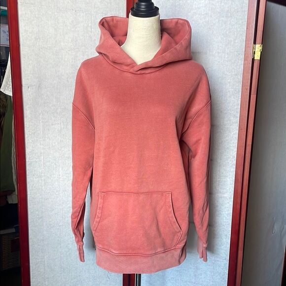 Abercrombie & Fitch Deep Rose Relaxed Fit Semi-Distressed Pullover Hoodie (Small - Picture 11 of 11